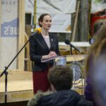 Mayor Wilson speaking at Tiny House factory