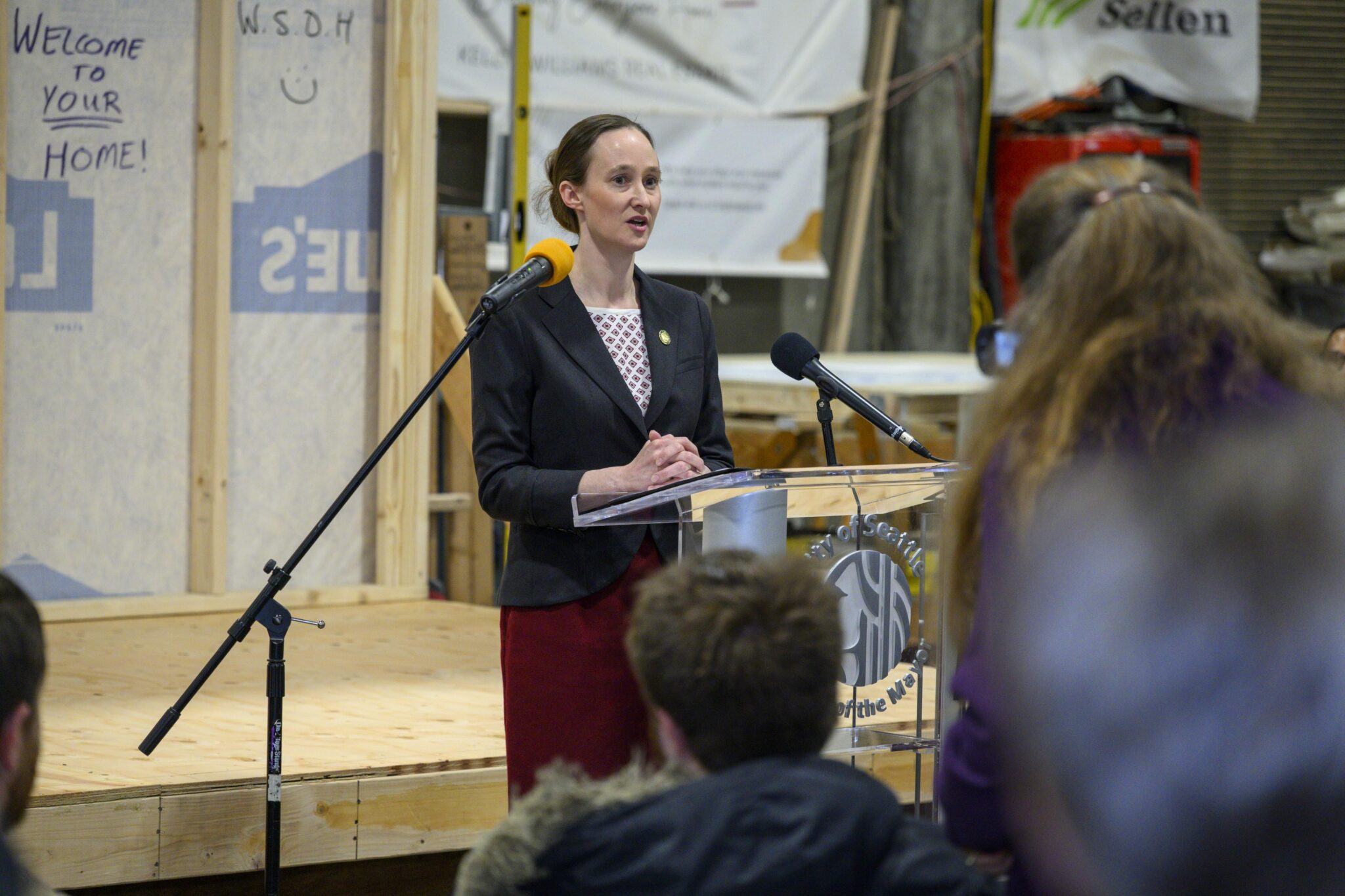 Mayor Wilson speaking at Tiny House factory